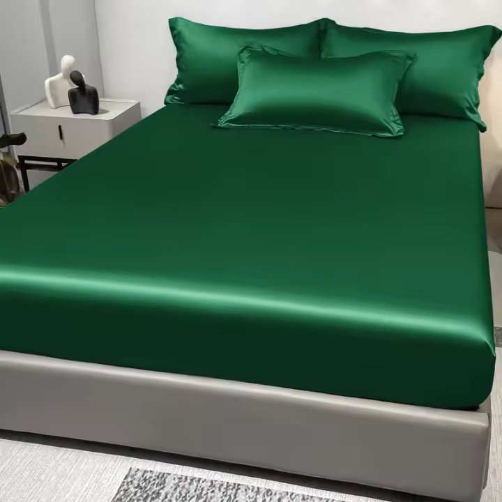 Sábana de Satén Moderna de Color Sólido Funda de Cama de Seda de Hielo para Dormitorio - 1