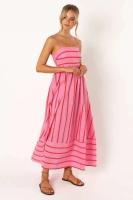 Vestido largo a rayas para mujer, ribete sin mangas con tirantes, cuello delgado, playa y fiesta, 2024 - details 11