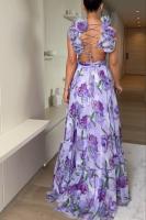 Vestido Largo de Fiesta Étnico con Volantes - Tul Floral Estampado Tropical, Tirantes Finos Ajustables - Elegante Vestido de Noche para Bodas, Fiestas de Verano 2025 - details 10