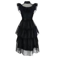 Disfraz de Addams para Niñas Vestido de Fiesta de Halloween con Peluca, Calcetines, Cinturones - details 5