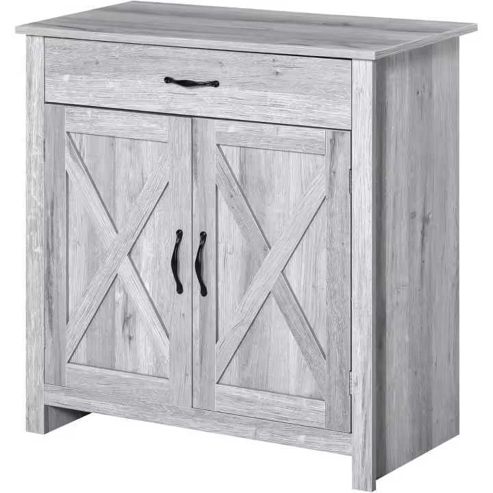 Buffet 1 Cajón 2 Puertas Estante Interior Ajustable Mueble Auxiliar Decorativo Comedor 80x397x80 cm Gris - 1