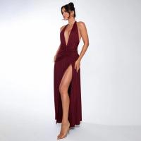 Vestido de noche largo con escote camisola y aberturas laterales pronunciadas con cuello en V, pliegues sin espalda, tejido eam, perfecto para - details 26