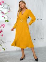 Vestido largo Vintage de manga larga con cuello en V para mujer, ropa de Color liso, primavera y otoño, 2025 - details 9