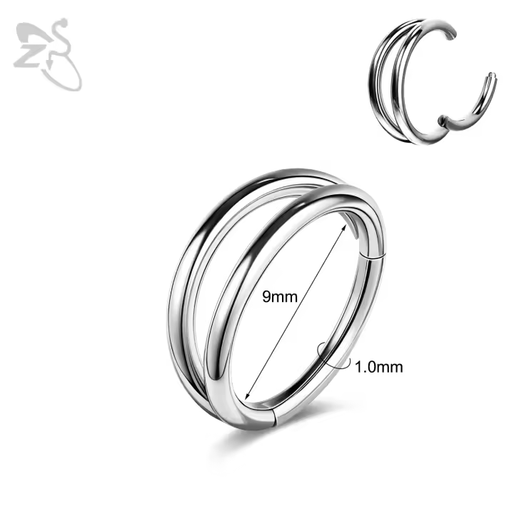 ZS-Anillo de Nariz de acero inoxidable para hombres y mujeres, Piercings de tabique de doble capa, aro de cartílago, joyería de hélice, 2 colores, 18G, 20G, 1 pieza - 1
