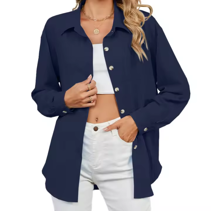 Camisa casual de manga larga con bolsillos delanteros con botones, color sólido para - 1