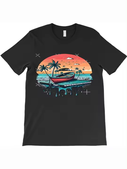 Camiseta con silueta de puesta de sol de bosque retro, regalo para papá, manga corta con cuello redondo suave y cómoda, 230g - 1