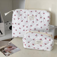 Bolsa De Maquillaje Para Mujer Estilo Quiltado De Algodón Con Cierre De Cremallera Bolso Portátil De Mano Bolso De Cosméticos Lindo Y Práctico - details 1