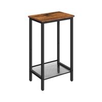 Mesa Auxiliar, Mesita de Sofá Abatible con Puntos de Carga y Estante de Almacenamiento, Mesita de Noche Estrecha para Espacios Reducidos, Estructura Estable, Marrón Rústico - details 10