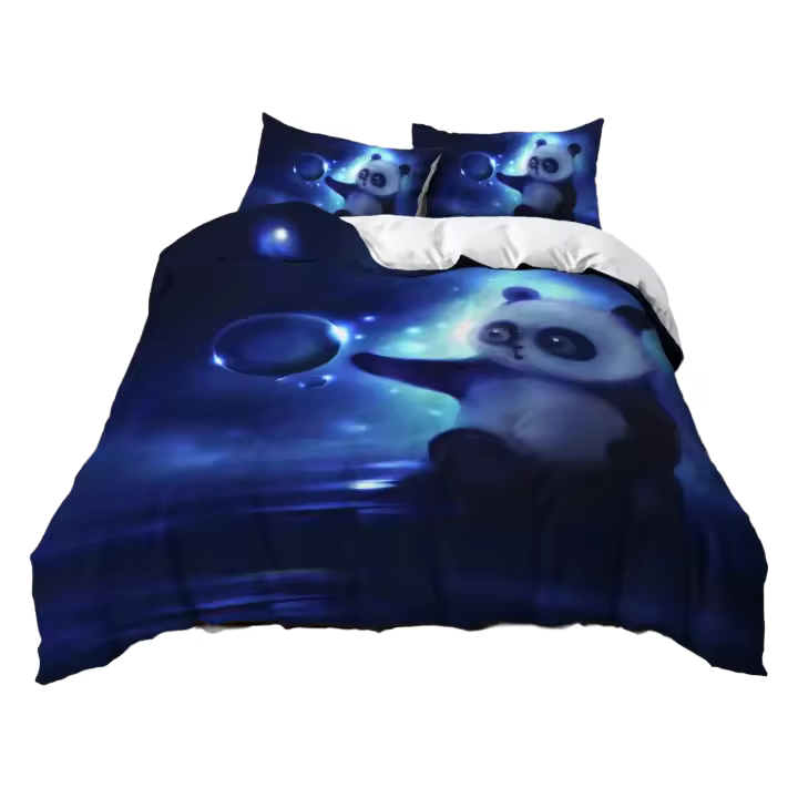 Juego de Ropa de Cama de Panda Dibujado Cubierta de Edredón de Microfibra Tamaño Completo - 1