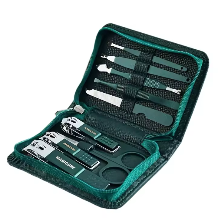 Ouriner Juego de manicura de 9 piezas con estuche de cuero, kits de herramientas profesionales para el cuidado de los pies y la cara, cortaúñas de acero inoxidable, regalo - 1