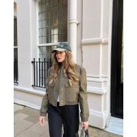 BUNO-Chaqueta Bomber de manga larga de Color liso para mujer, abrigo Vintage con cremallera a la moda, Tops, chaquetas básicas holgadas elegantes para mujer - details 5
