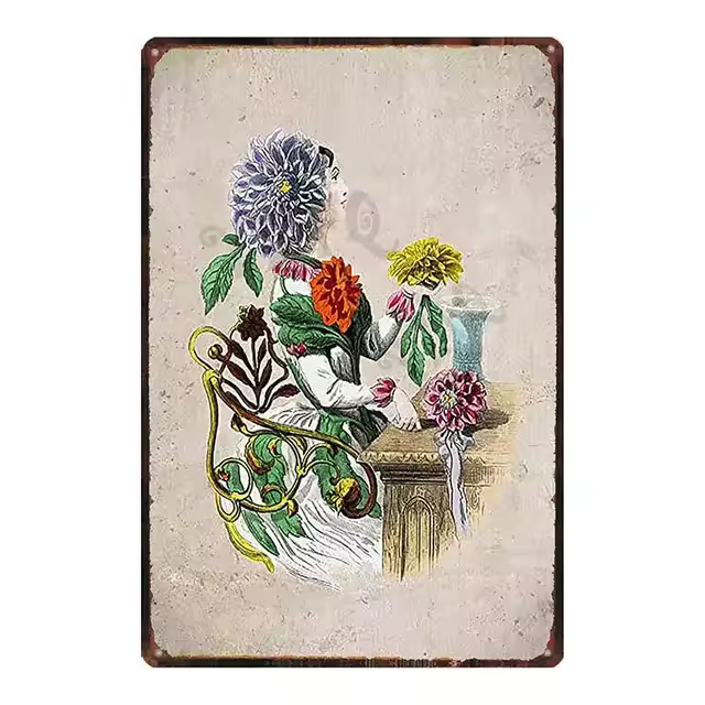 Flores Retro para jardín, carteles de Metal, placa de hierbas para pared, cocina, sala de estar, decoración del hogar, regalo para abuela, 12x8 pulgadas - 1