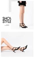 Tacones Altos con Tachuelas Verano 2025 Willow Tacón Fino Sandalias de Punta Negra con Tira de Dos Anillos de Cuero Charol Versátiles Zapatos Individuales. - details 25