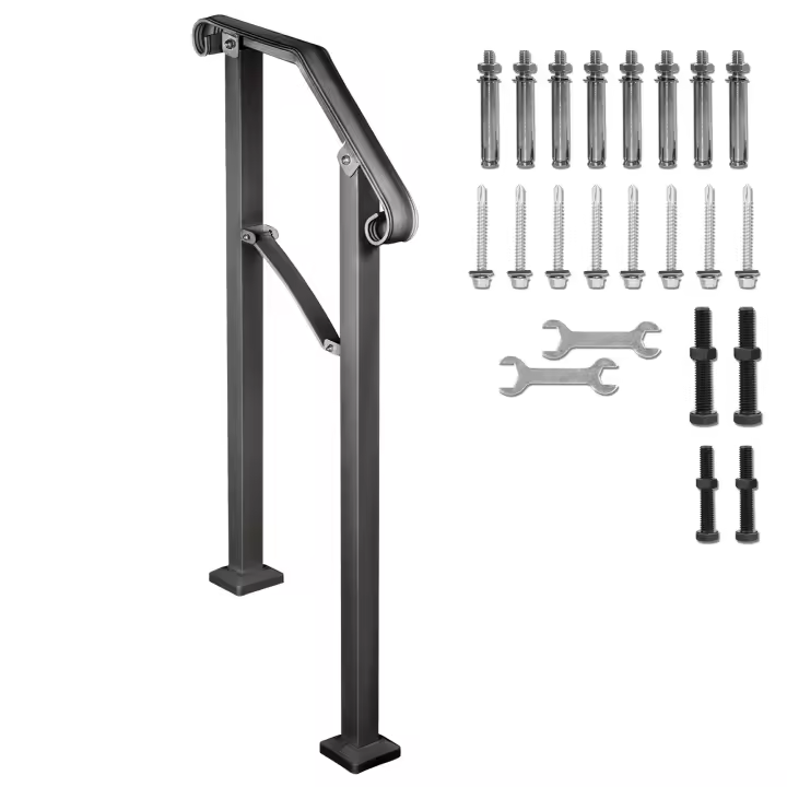 SucceBuy Pasamanos para escalones exteriores, barandilla de porche ajustable, pasamanos de metal negro para escaleras de hormigón o madera - 1