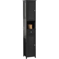 Armario para baño Alto Mueble Columna de Baño Estanterías de Baño con 2 Puertas y 1 Cajón Blanco - details 9