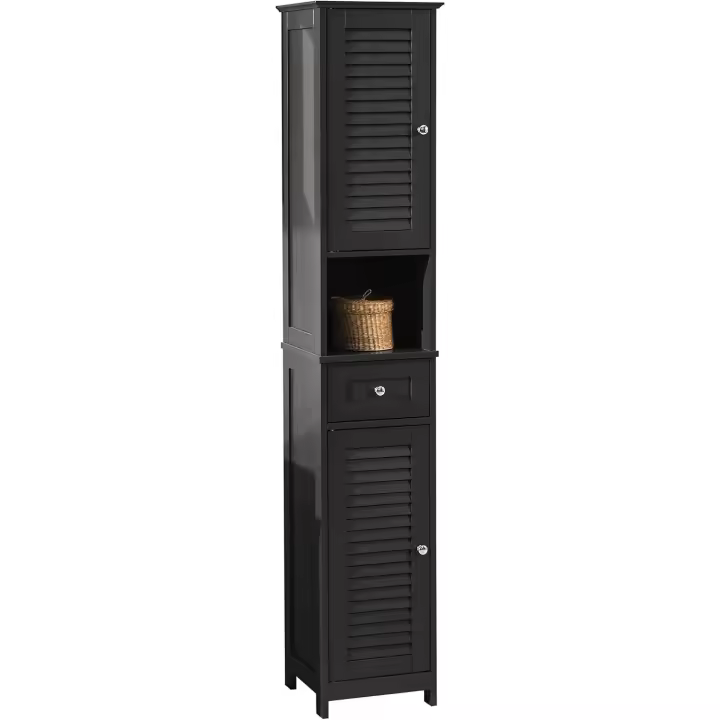 Armario para baño Alto Mueble Columna de Baño Estanterías de Baño con 2 Puertas y 1 Cajón Blanco - 1
