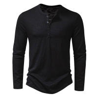 Camisa De Algodón Para Hombre Con Botones Cuello Henley Manga Larga Casual Color Sólido Moda Camisetas Transpirable Ligera Y De Wicking De Humedad - details 6