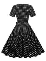Vestido midi elegante informal para mujer con lunares, cuello Peter Pan, cintura alta y corte en A - details 11