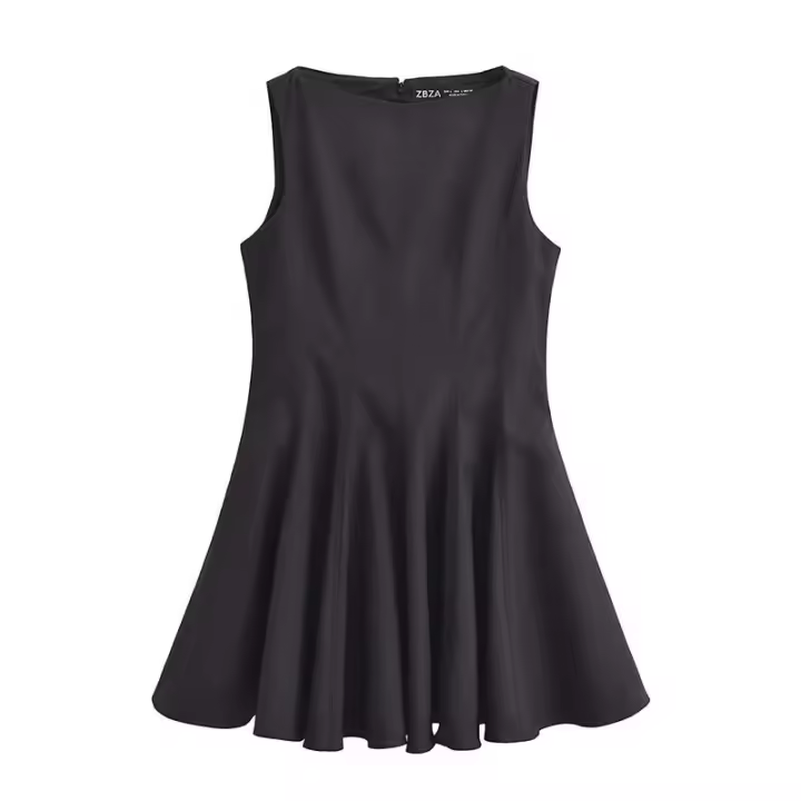 - Moda Primavera Verano 2025 Mujer Vestido Plisado Elegante Cuello Redondo Sin Mangas Dulce Fiesta Espalda Plisada - 1