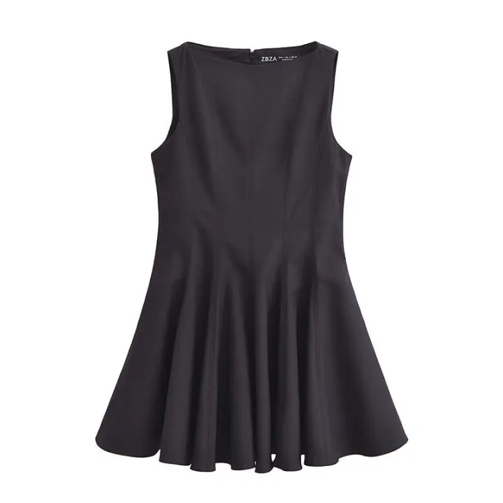 - Moda Primavera Verano 2025 Mujer Vestido Plisado Elegante Cuello Redondo Sin Mangas Dulce Fiesta Espalda Plisada - 1