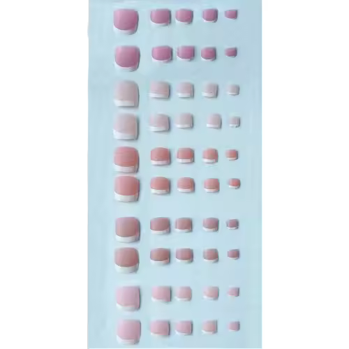 Set de Uñas Postizas Cuadradas Blancas y Rosas Estilo Francés para Verano Completo para el Pie - 1