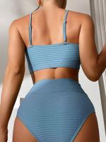 Bikini de cintura alta para mujer Traje de baño liso, sexy, acolchado con resalte, conjunto de Bikini molado, novedad de 2024 - details 2