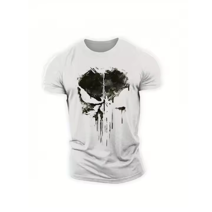Camiseta con estampado de Skeleton Punisher, camiseta cómoda informal para hombre para verano, camiseta de manga corta para hombre para actividades diarias - 1