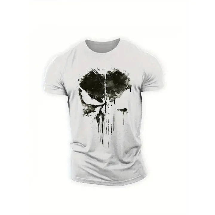 Camiseta con estampado de Skeleton Punisher, camiseta cómoda informal para hombre para verano, camiseta de manga corta para hombre para actividades diarias - 1