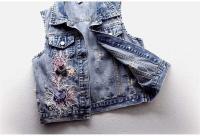 Chaqueta Corta Bordada para Mujer Chaleco Denim Perforado con Cuentas Moda de Abrigo Exterior para Niñas 2024 - details 5