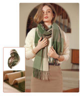 Bufanda a cuadros bufanda de invierno chal para mujer babero de flecos abrigados - details 7