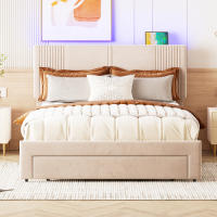 Cama de Almohada de Terciopelo 140 x 200cm, Doble con Barra Ligera y Enchufe USB, Dosel y Cajón Grande, Adecuada para Adultos y Adolescentes Sin Colchón - details 4