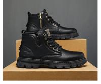 con botas de cuero de estilo retro, suelas gruesas, zapatos casuales de caña alta para hombre resistentes al desgaste, cremalleras laterales - details 18