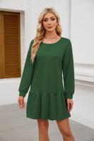 Color sólido mujer manga larga Mini cuello redondo vestido elástico grueso vestidos cortos para mujeres moda elegante Chic en venta liquidación X - details 7