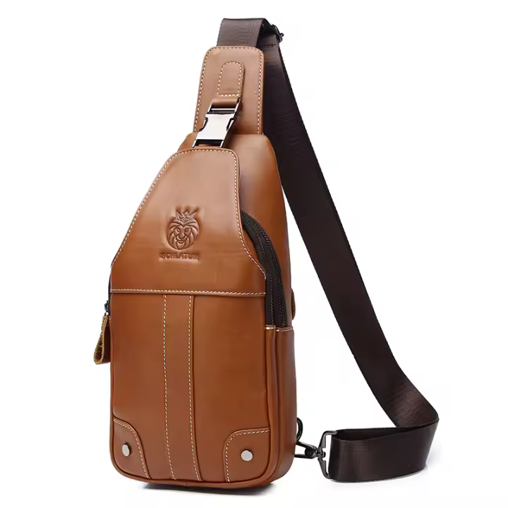 Bolsos de hombro SCHLATUM para hombre, bolso de pecho de moda de cuero genuino 100%, bandolera de mensajero informal para hombre - 1