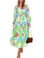 "Vestido Largo Bohemio Mujer 2025- Escote V Estampado Floral, Talle Alto, Mangas Largas, Moda Verano Boho Chic, Vestidos Hippies Elegantes para Festivales, Playa o Diario |   Envío Rápido Miravia" - details 19