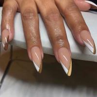 24pcs/Box Uñas Postizas De Acrílico Almendra Desmontables Francés Stiletto Falsas Uñas Cubiertas Completa Moda Para Mujeres Uñas Presionadas - details 4