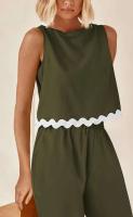 Conjunto de Pantalones de Moda de Cintura Alta y Piernas Anchos Camiseta Corta sin Mangas - details 14