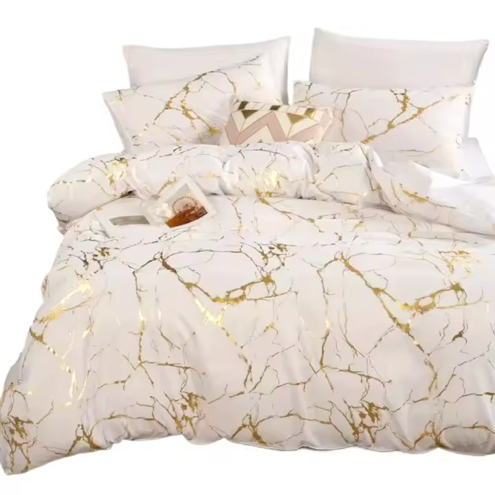 Sábana de microfibra [juego de 3 piezas] - Juego de cama con estampado de mármol y cierre de cremallera, 2 fundas de almohada y una funda nórdica - 1