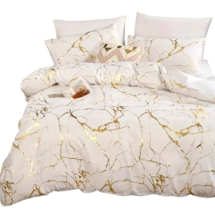 Sábana de microfibra [juego de 3 piezas] - Juego de cama con estampado de mármol y cierre de cremallera, 2 fundas de almohada y una funda nórdica - 1