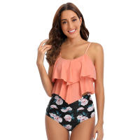 Nuevo traje de baño de dos piezas de cintura alta con bikini dividido conservador con borde de volantes - details 8