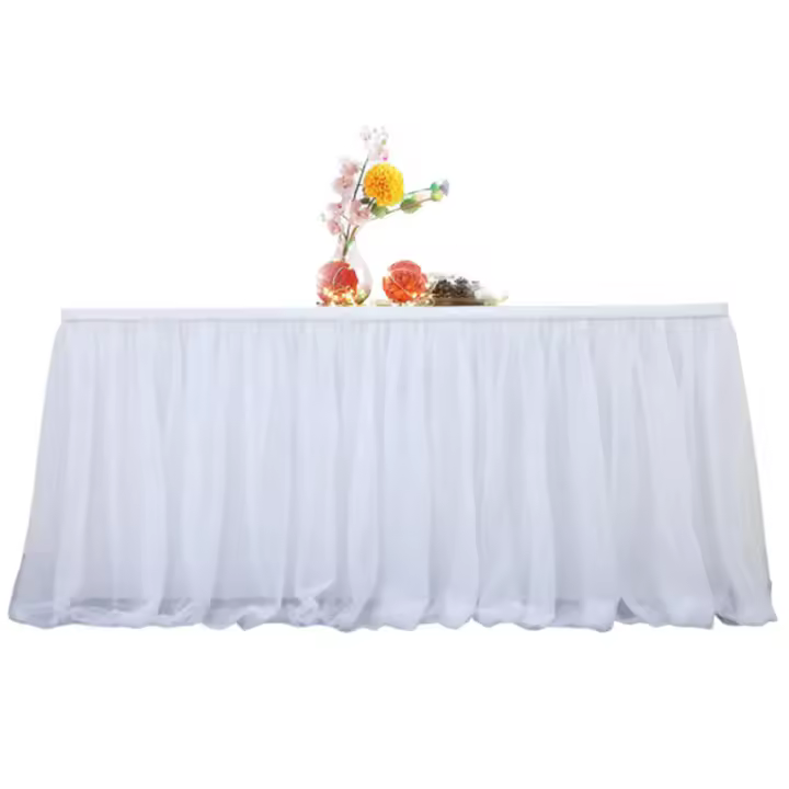Elegante Mantel de Mesa para Fiesta Tul Blanco-Rosa-Púrpura Accesorio de Hogar de Bodas - 1