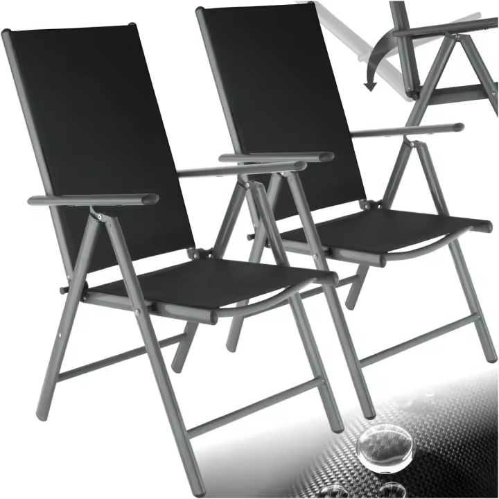 Conjunto de Sillas de Jardín Exterior de Aluminio 2 Piezas, Con Ruedas, Resalte Regulable, Resistente a la Intemperie, Transpirable, Limpieza Fácil Antracita - 1