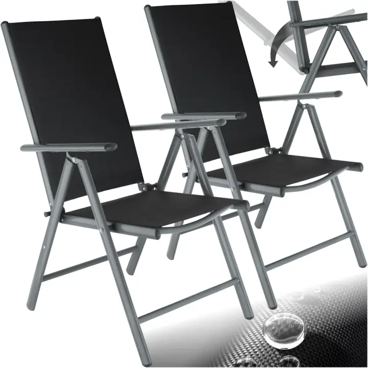 Conjunto de Sillas de Jardín Exterior de Aluminio 2 Piezas, Con Ruedas, Resalte Regulable, Resistente a la Intemperie, Transpirable, Limpieza Fácil Antracita - 1