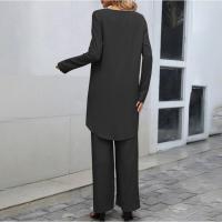 Conjunto de dos piezas de pantalones anchos de pierna larga de manga larga irregular de talla grande cruzados casuales de moda para mujer nueva - details 2