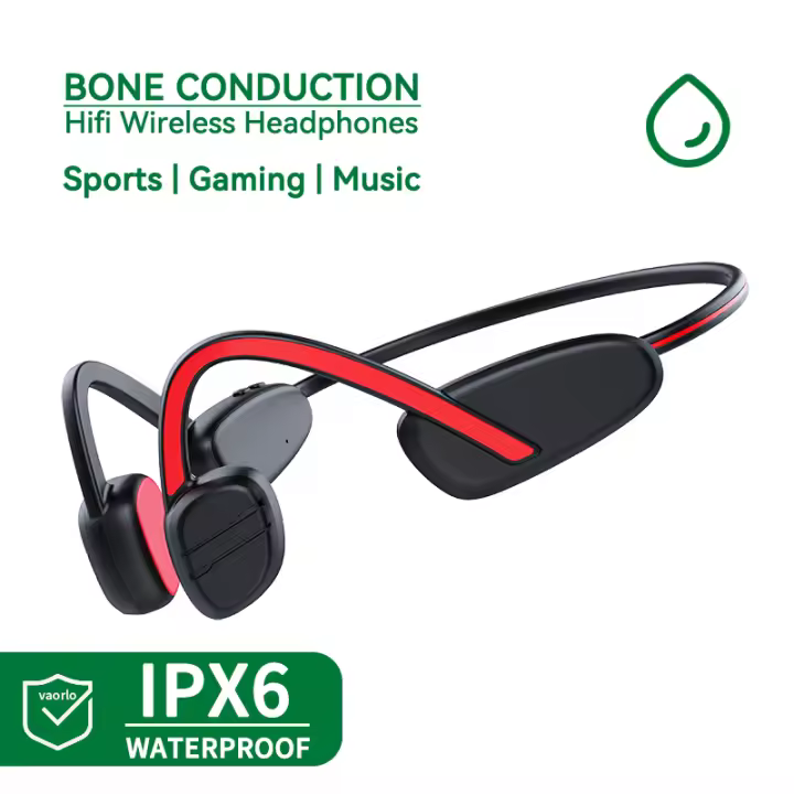VAORLO Auriculares inalámbricos originales de conducción ósea verdadera IPX6 Impermeables HiFi Deportes Correr Juegos Música Gancho para la oreja Auriculares Bluetooth 5.3 con micrófono Compatible con Sony Xiaomi iPhone - 1