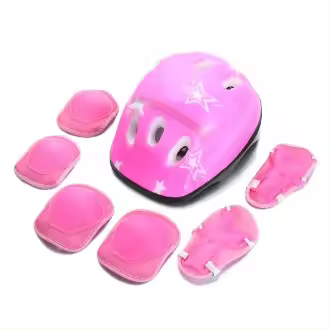 Juego De Protección Para Bicicleta 7 Piezas Azul Rojo Rosa Equipamiento De Seguridad Para Niños Y Niñas Guantes Rodilla Y Codo Con Casco - 1
