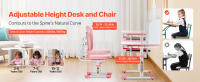 SucceBuy Juego de escritorio y silla de estudio para niños, altura ajustable con estantería y cajón de almacenamiento, 0-40 ° Escritorio inclinado, mesa de estudio, rosa - details 1