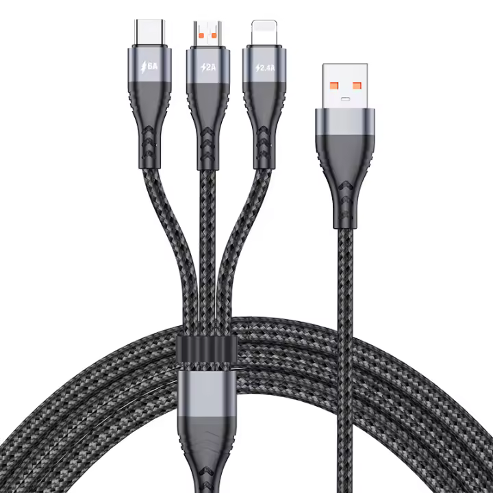 Cable de carga súper rápida 3 en 1, 6A, 66W, 1,2 M, 2 M, Cargador Micro USB Type C, Nylon trenzado para iPhone, Xiaomi, Samsung - 1