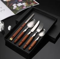 Cuchillo de Carne de Acero Inoxidable Tenedor, Cuchara, Palillos, Mango de Madera Bueno, Vajilla de Regalo, Platos de Cocina, Juegos Completos - details 8