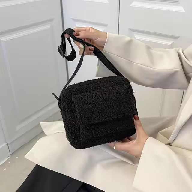 Nuevo bolso de hombro tipo bandolera de tela de felpa para mujer, pequeño bolso de invierno de piel esponjosa de lana de cordero a la moda, bolsos de diseñador para mujer - 1